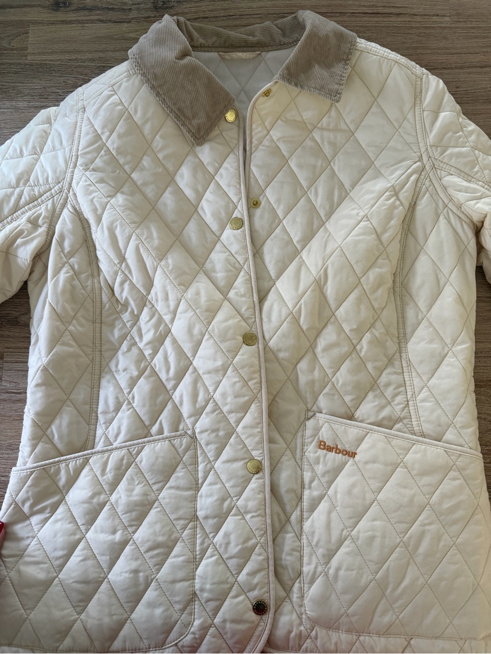 Barbour Cream Quilted Puffer Jacket with Corduroy Collar